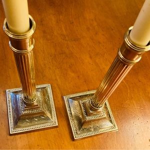 Vintage Silver Plate pair of candlesticks, round vertically fluted columns